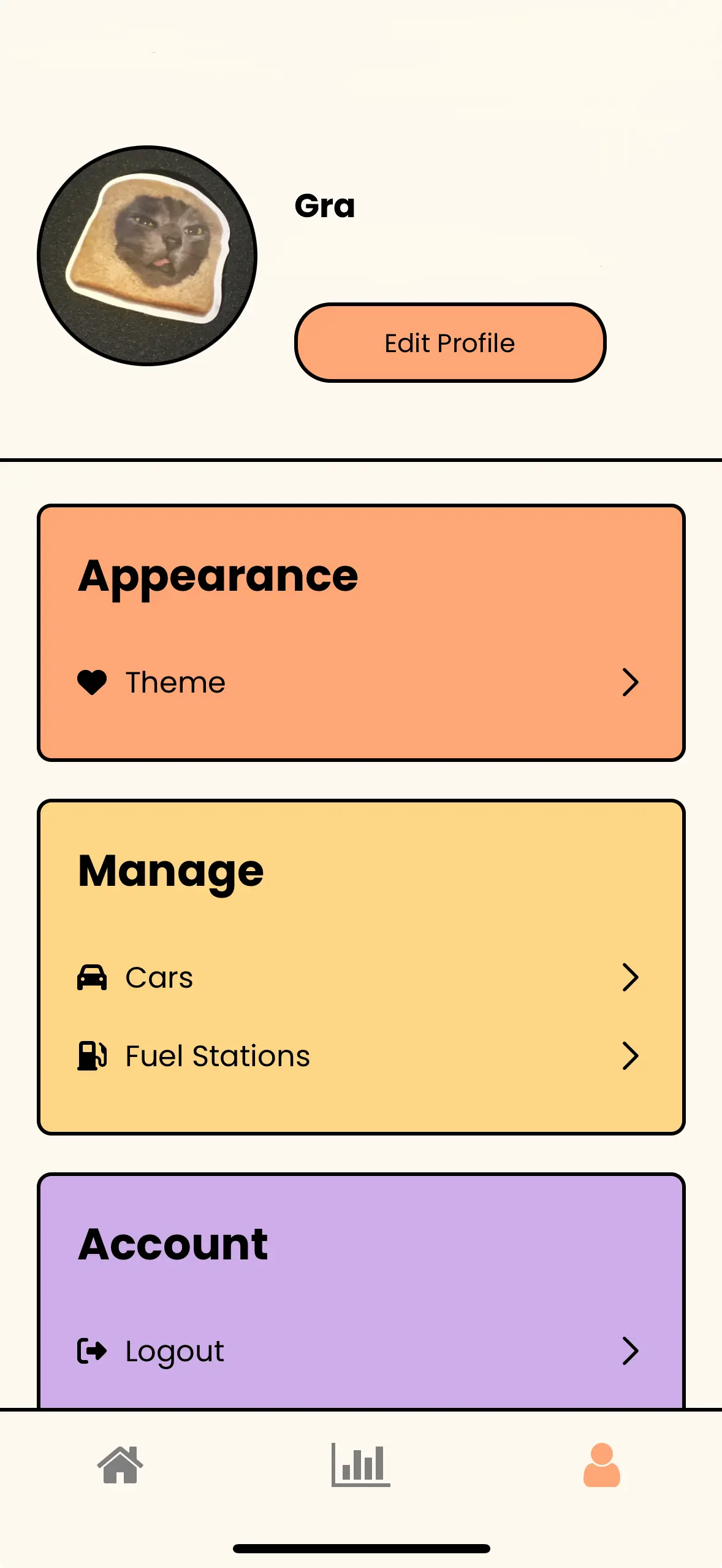 Settings page